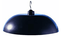 Black industrial-style hanging lamp with a hook for ceiling mounting.