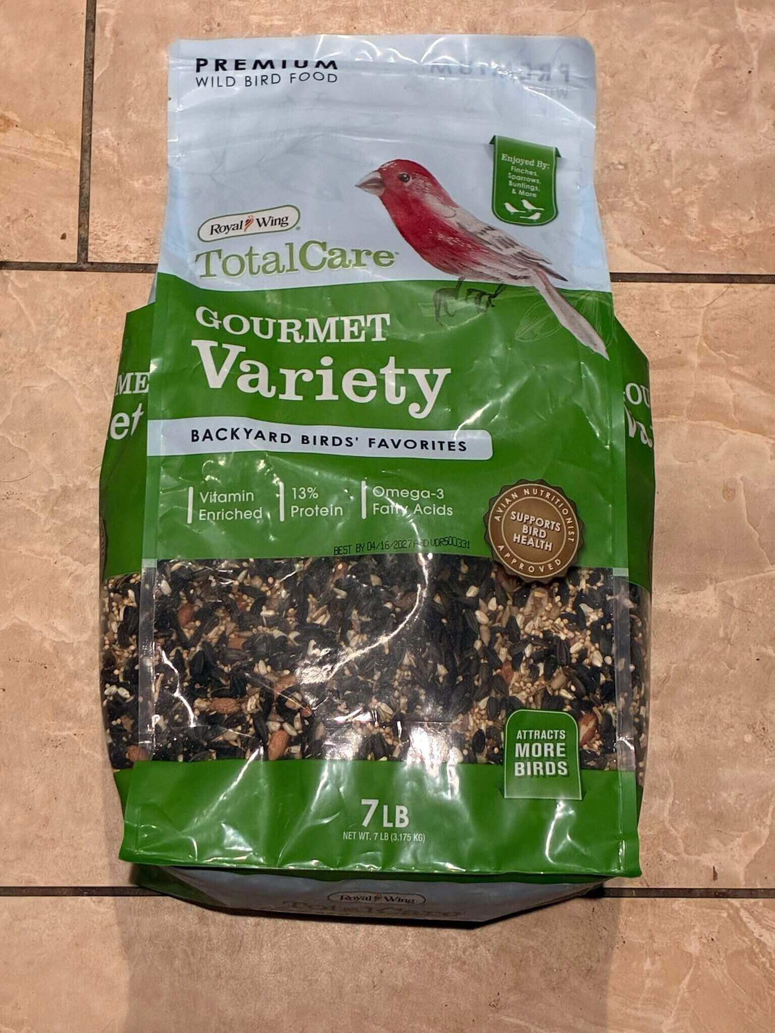 Green bag of gourmet bird seed
